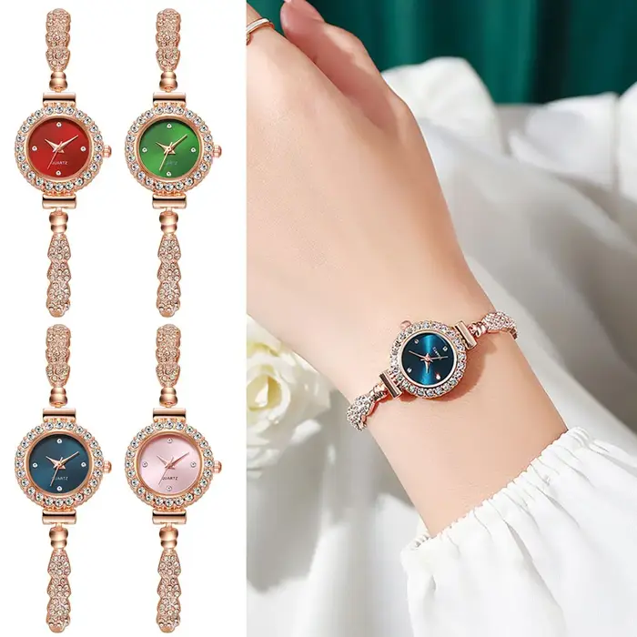 Montre à Quartz avec Strass pour Femme, Petit Cadran, Bracelet Mince, Accessoires Réglables Librement