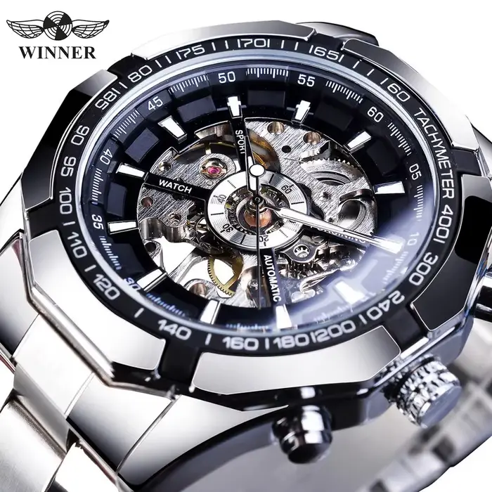 WINNER – montre squelette classique pour hommes, aiguilles lumineuses, mécanique, bracelet en acier 