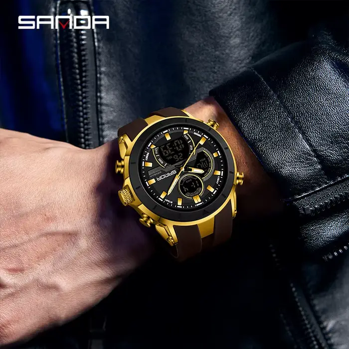 SANDA 6279 montres à Quartz électroniques pour homme double affichage grand cadran calendrier lumineux étanche Sports de plein air montre numérique
