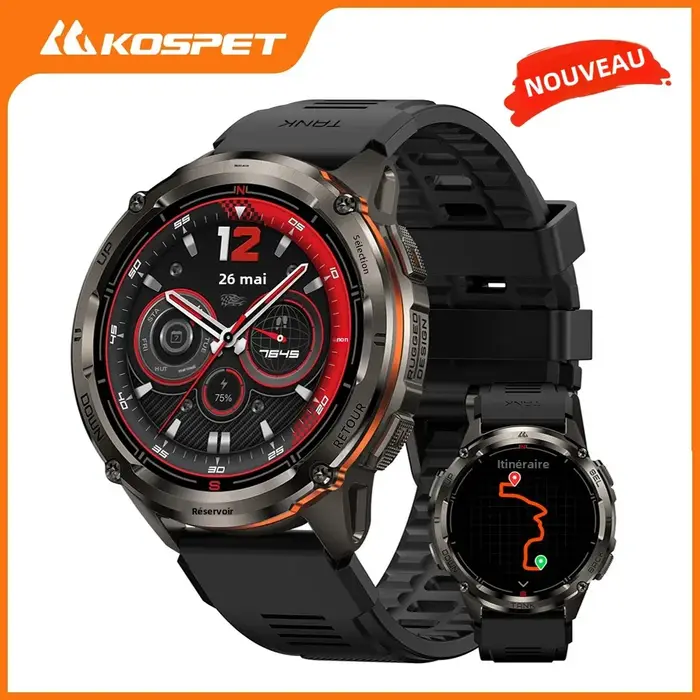 KOSPET TANK T3 Ultra 2 montre intelligente pour hommes GPS en acier inoxydable Smartwatch 50M étanche IP69K moniteur
