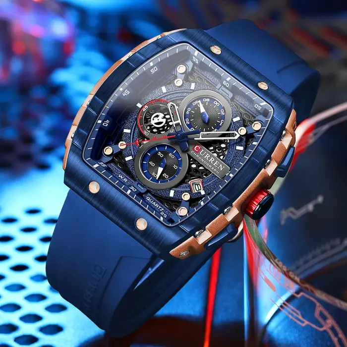 CURREN mode hommes montre marque unique design carré luxe quartz sport bande montres hommes étanche