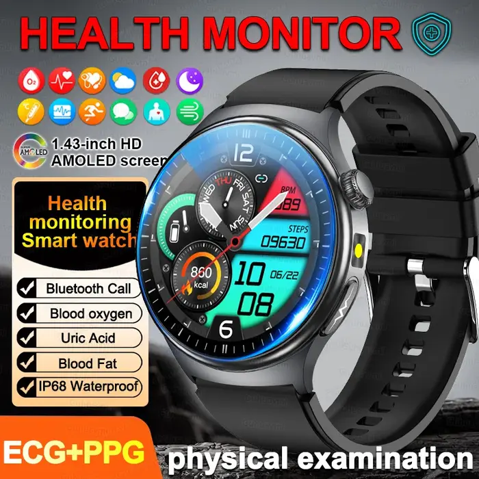 Montre connectée ECG pour hommes et femmes, examen microphysique, ECG+PPG, oxygène sanguin, acide ur