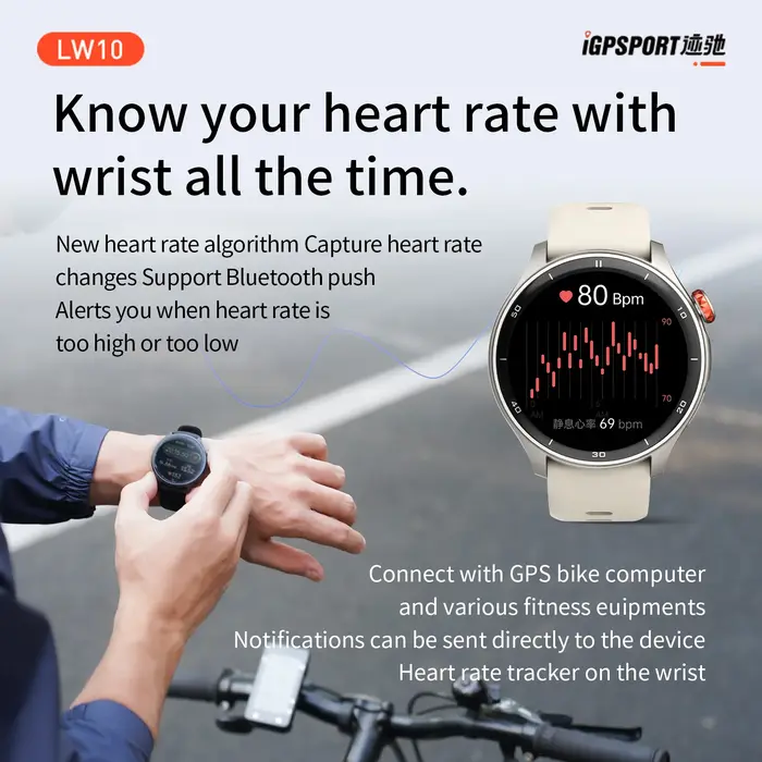 Montre connectée iGPSPORT LW10 1,43" AMOLED avec suivi GPS GNSS, plus de 50 modes sportifs, moniteur de fréquence cardiaque/SpO2, appels Bluetooth pour la course à pied, etc.