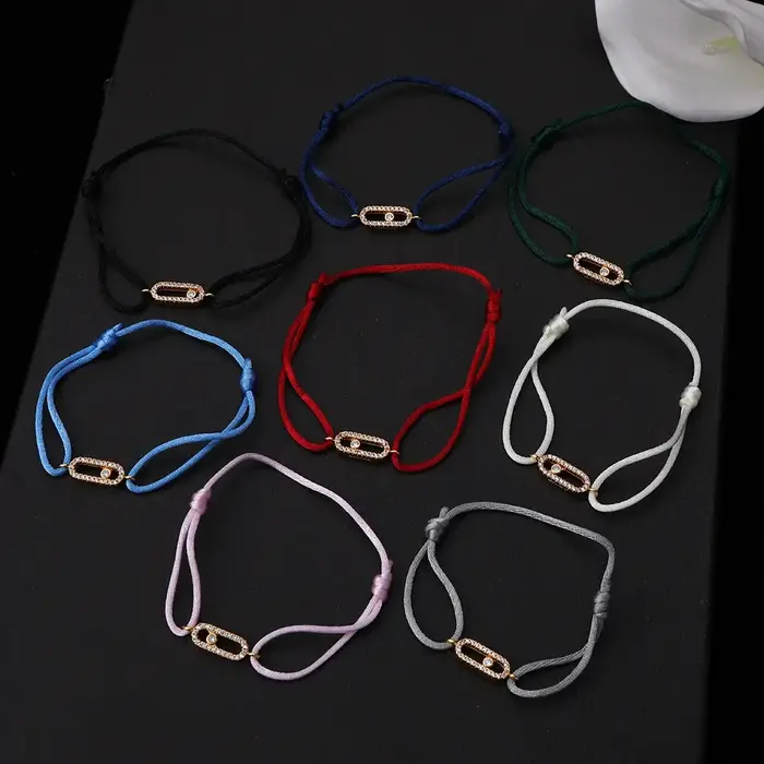Bracelet en corde tressée avec zircon coulissant, motif géométrique œil, simple et polyvalent, bijou
