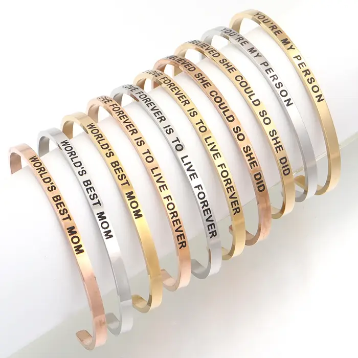 Bracelet à bouche ouverte en acier inoxydable, 1 brin, réglable, luxe, haut de gamme, style européen et américain, cadeau d'anniversaire