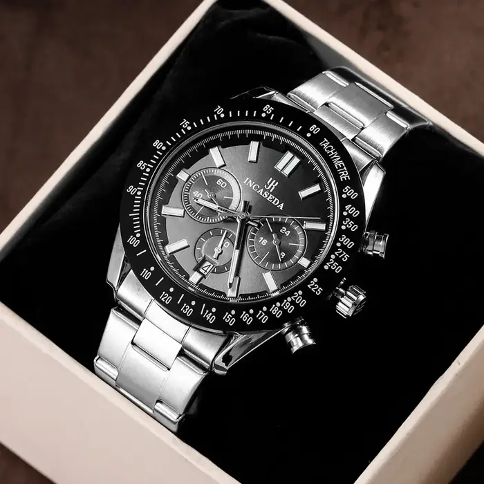 INCASEDA hommes montres marque de luxe bracelet en Silicone étanche Sport Quartz chronographe montre militaire