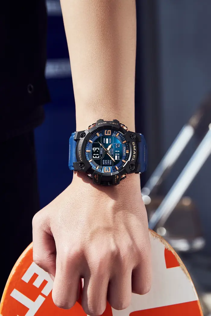 SMAEL-Montre de sport à quartz avec alarme lumineuse LED, montres-bracelets automatiques, affichage 