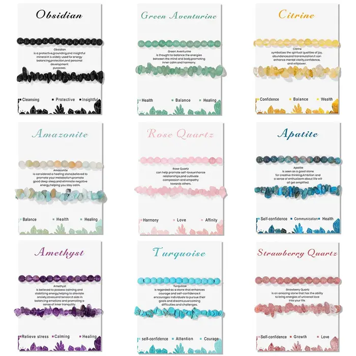 Bracelet perlé en pierre naturelle avec carte pour hommes et femmes
