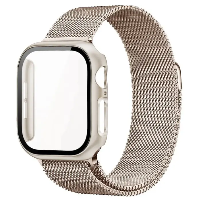 Starlight Milan bracelet en métal + étui pour Apple Watch 46mm 42mm 38 40 41 44 49 45mm PC verre iWatch série 11 10 9 8 7 6 5 4 Ultra3/2
