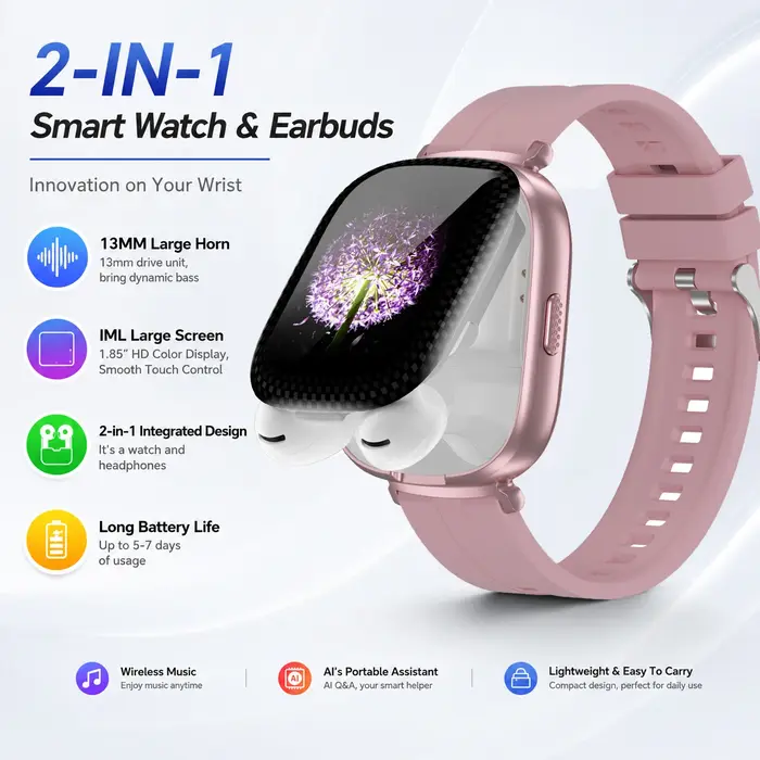 Montre connectée 2026 avec écouteurs sans fil, traduction en temps réel, appels Bluetooth, écran tac