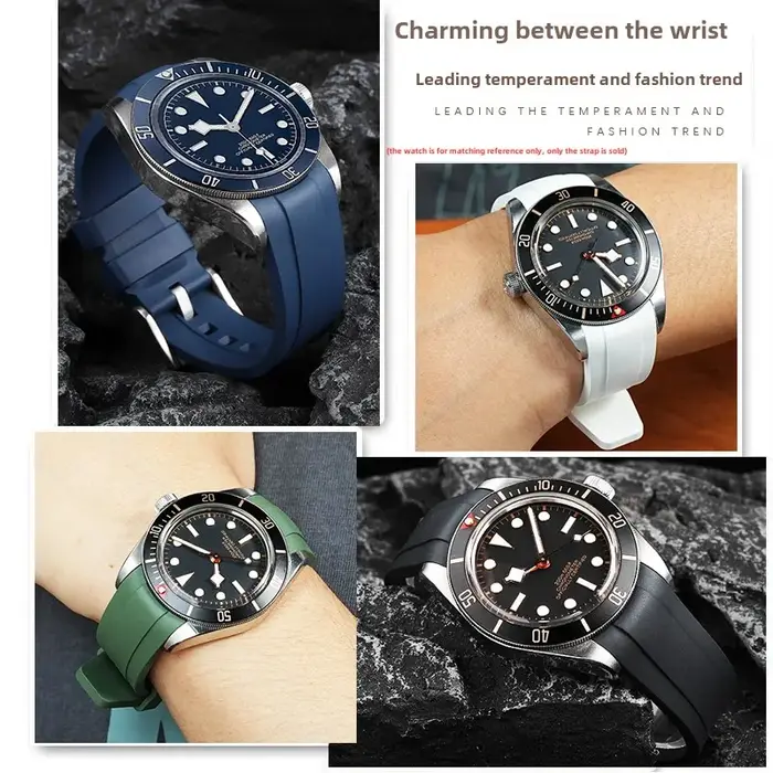 Bracelet incurvé en caoutchouc fluoré de 20MM pour Tudor 1958 Biwan 39 cadran M79030N M79018V BB58 bleu marine GMT bracelet de montre en caoutchouc FKM de haute qualité
