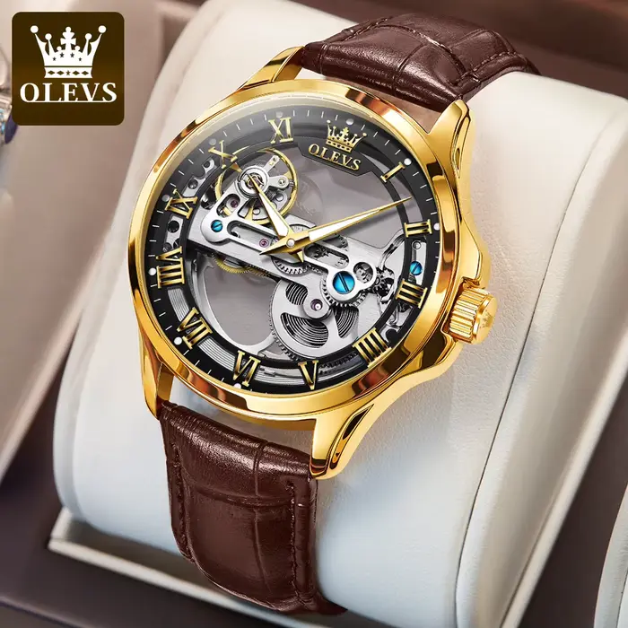 OLEVS 6661 entièrement Transparent squelette volant automatique mécanique montre pour hommes bracele