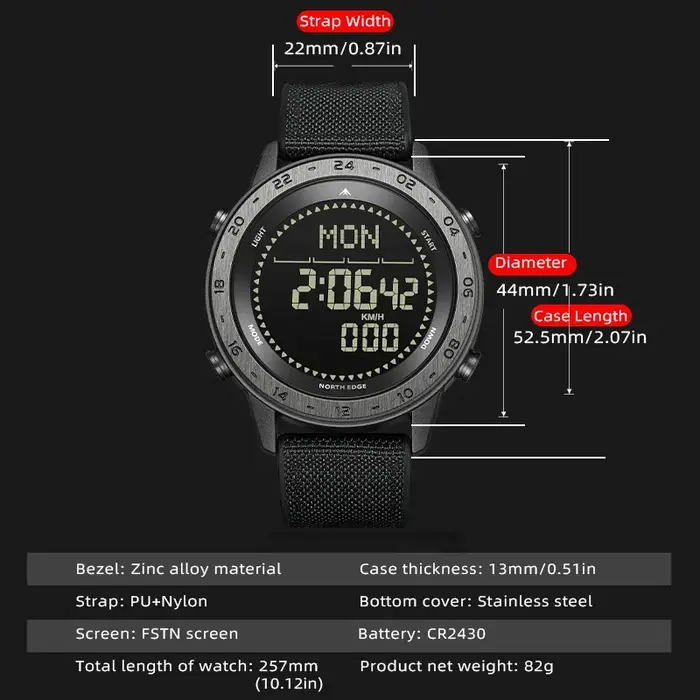 NORTH EDGE montres pour homme TANK 3 Sports de plein air étanche