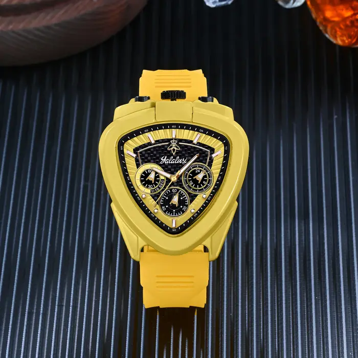 Montre pour homme YaLaLuSi : montre-bracelet à quartz résistante à l'eau avec cadran triangulaire