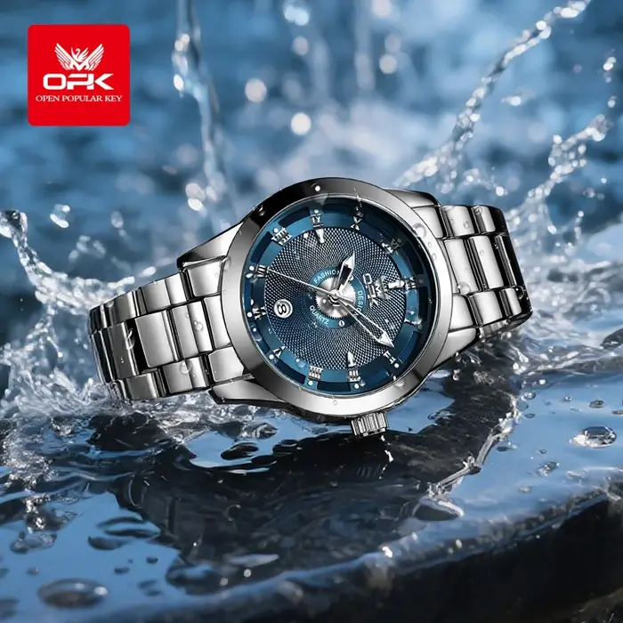 OPK 6056 montre à Quartz pour hommes échelle romaine en acier inoxydable étanche calendrier