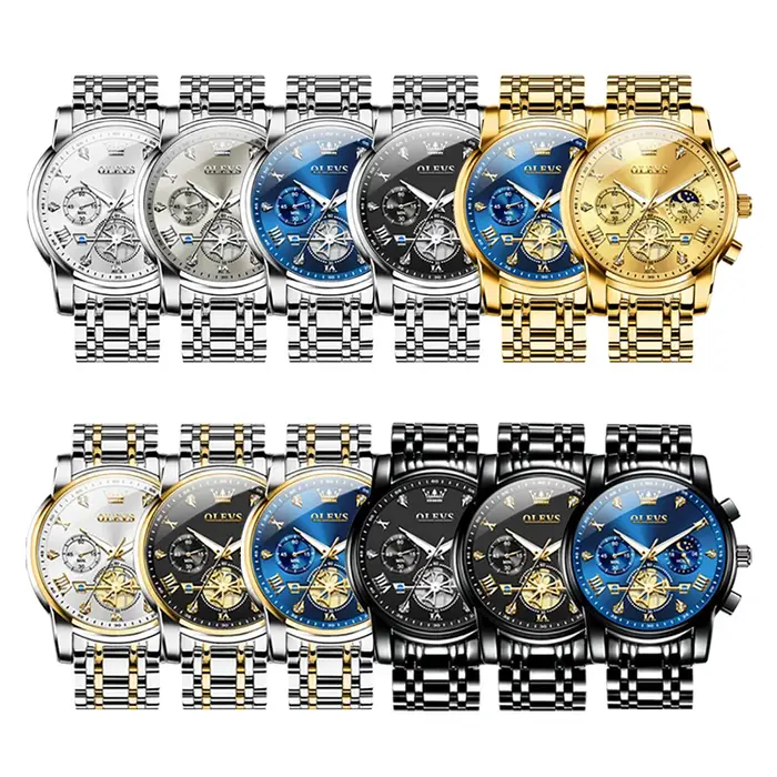 OLEVS montre à Quartz originale pour hommes à la mode squelette volant conception étanche 24 heures Phase de lune
