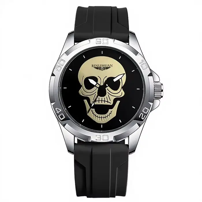 Montre pour homme, montre à quartz classique simple et tendance avec motif de crâne