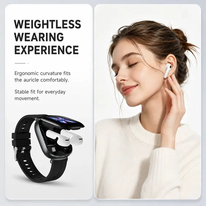Nouvelle montre connectée avec écouteurs intégrés, écran TFT incurvé de 1,88 pouce, Bluetooth 6.0, tout-en-un, pour la musique et l'usage quotidien