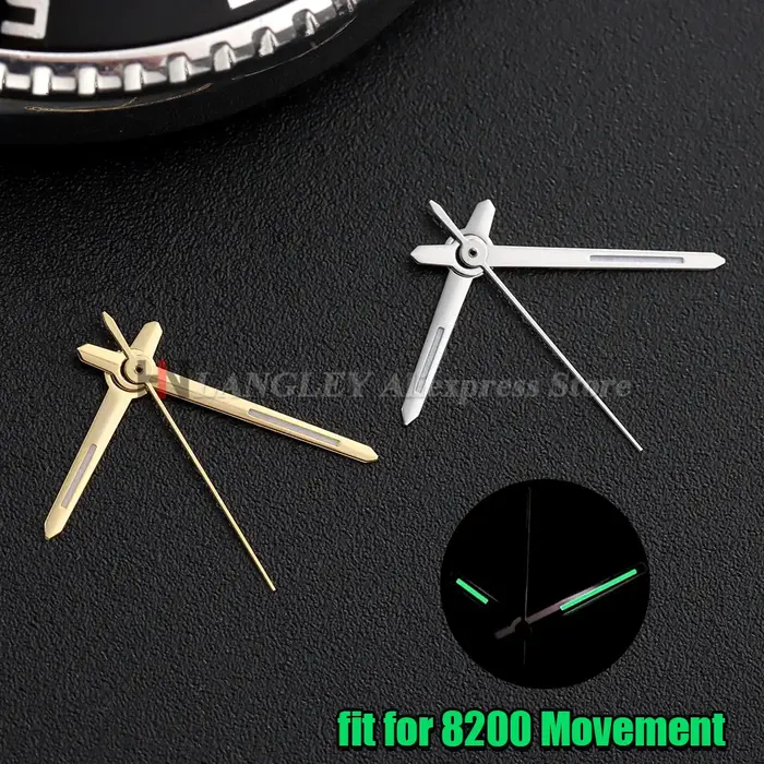 Aiguilles de montre 8200 argentées avec luminescence verte pour mouvement Citizen 8200/8215