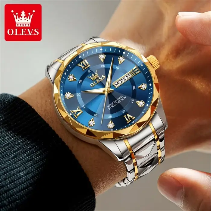 OLEVS Top marque hommes montres robe de mode Original montre-bracelet à Quartz lumineux étanche tendance losange montre pour homme Date semaine