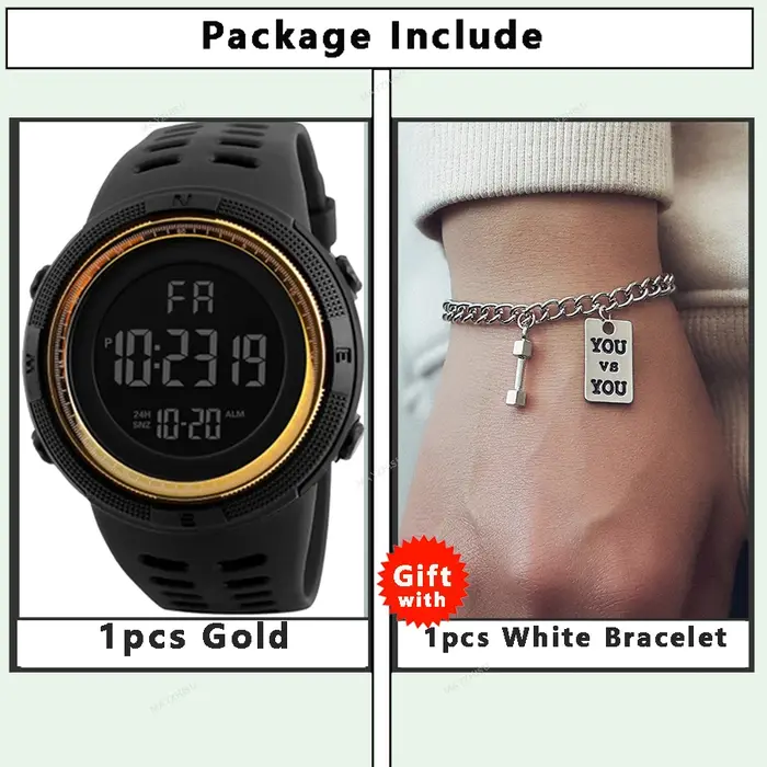 Montre de sport numérique pour hommes, étanche, décontractée, lumineuse, chronomètre, alarme, montre militaire simple pour la course, l'escalade, la pêche