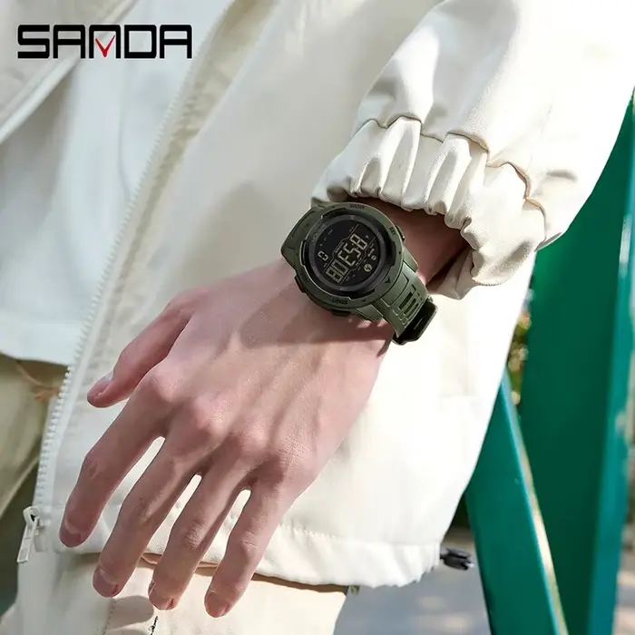 SANDA marque hommes montres sport podomètre Calories 50 M LED étanche montre numérique montre-bracel