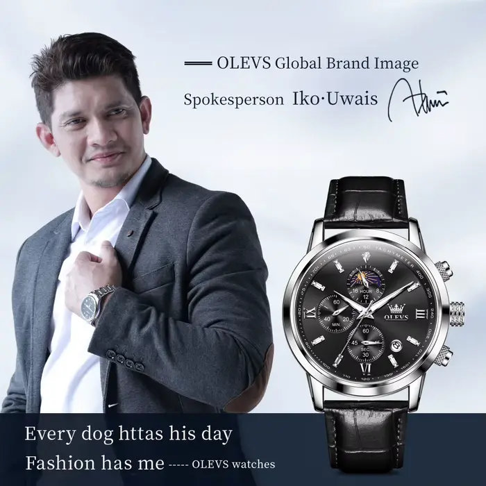 Original OLEVS 9812 marque montre en cuir pour hommes mode étanche lumineux multifonction chronographe Quartz montre-bracelet homme nouveau