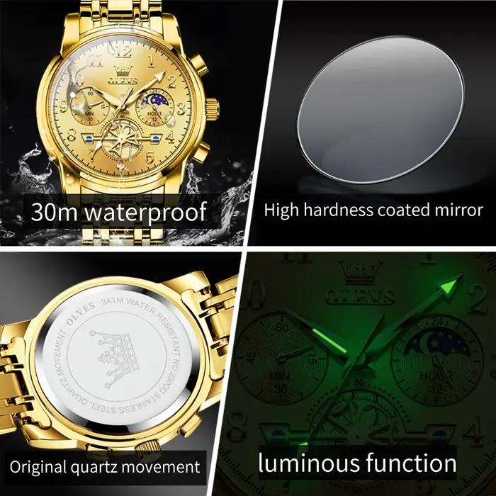 OLEVS nouveau volant d'inertie conception de luxe Couple montre étanche Phase de lune chronographe marque originale montre-bracelet à Quartz pour hommes femmes