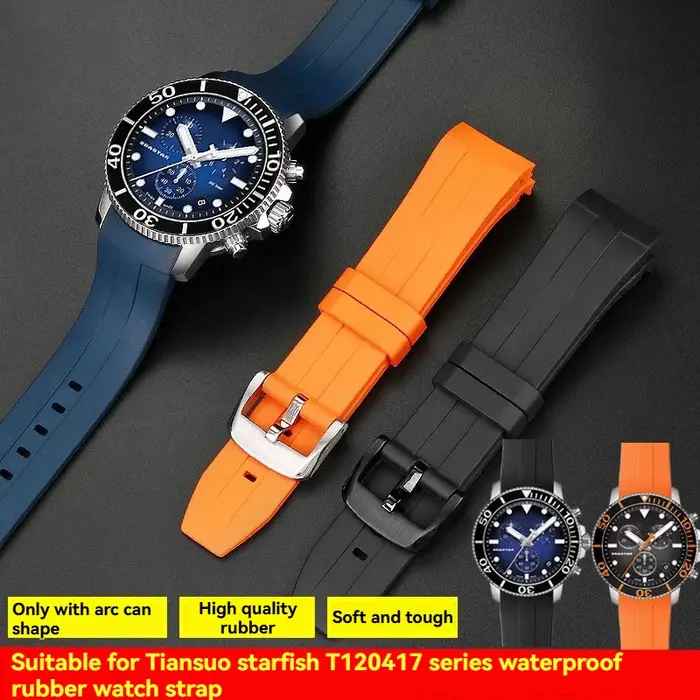 Pour Tissot 1853 T120/T120417A-21mm 22mm FKM bracelet de montre en caoutchouc-bracelet en Silicone à extrémité incurvée pour hommes, remplacement Durable prêt à la plongée
