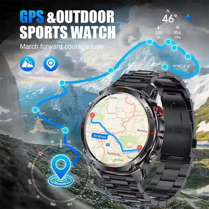 Nouvelle Montre Connectée Sportive Professionnelle GPS 2025 pour Hommes – Suivi GPS Course et Cyclisme en Extérieur, Boussole, Altimètre, Étanchéité 3ATM, Bracelets Sportifs