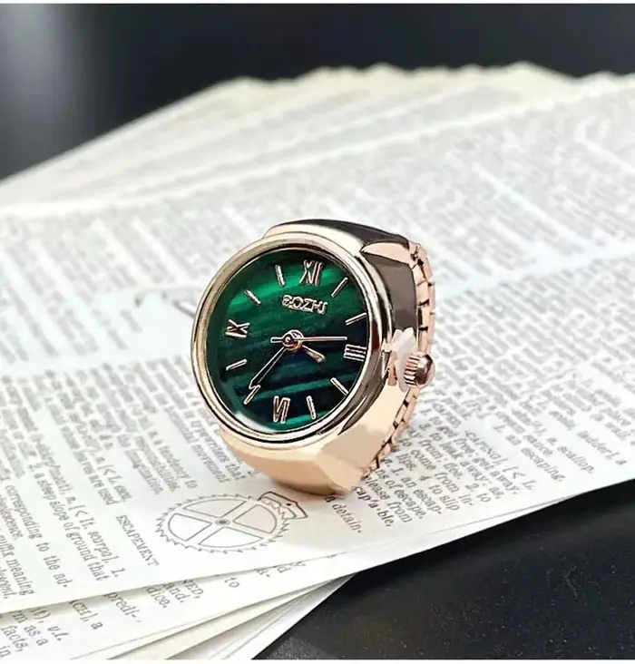 Montre bague personnalisée, best-seller, créative, en alliage, cadran rond vert, pour couple, homme 
