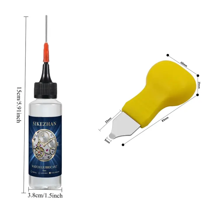 Kit d'entretien pour montre : huile lubrifiante de 70 ml + outil d'ouverture de cadran/boîtier, lubrifiant micro-goutte, réduit la friction, fonctionnement silencieux, antirouille