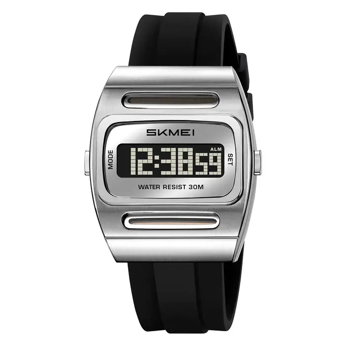 Montre numérique à énergie solaire pour homme SKMEI – Boîtier carré doré rétro, chronomètre, alarme,