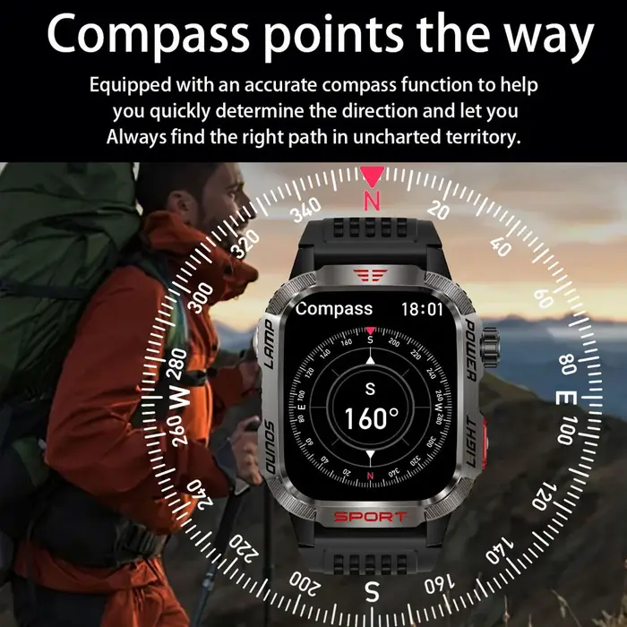 GPS Sport de plein air lumière LED Smartwatch hommes 600mAh grande batterie fonction de vérification de trésorerie Bluetooth appel montre intelligente