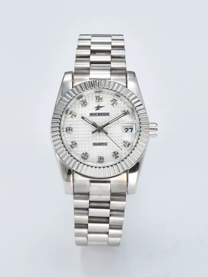 Montre à quartz RICECGO pour affaires et loisirs, bracelet en acier, affichage du calendrier, design