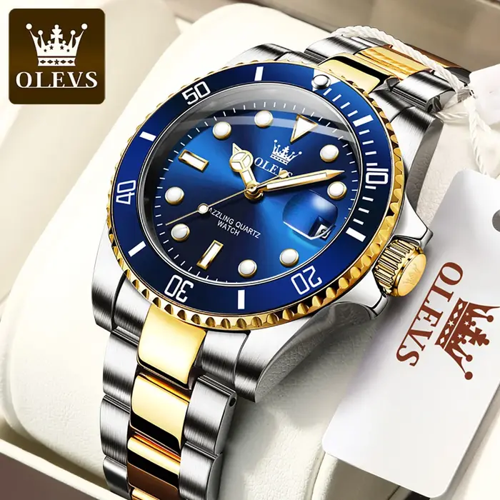 OLEVS montre pour hommes de luxe haut de gamme rotatif unidirectionnel anneau extérieur conception