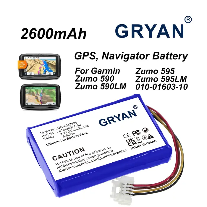 3.7V 2600mAh GPS, batterie de navigateur 616-00077-00 pour Garmin Zumo 590, Zumo 590LM, Zumo 595, Zu