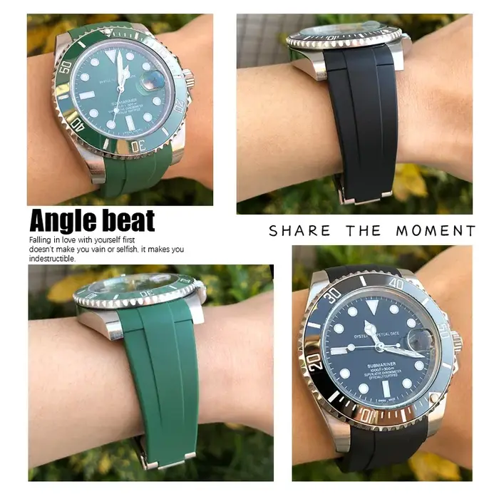 Bracelet de montre en caoutchouc à extrémité incurvée