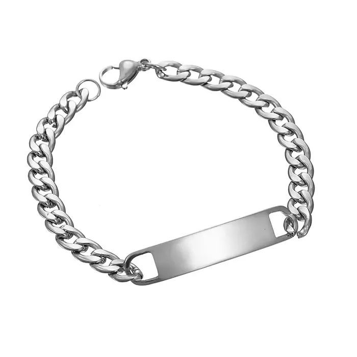 Bracelet personnalisé en acier inoxydable avec nom gravé, plaque signalétique personnalisée, Date, b