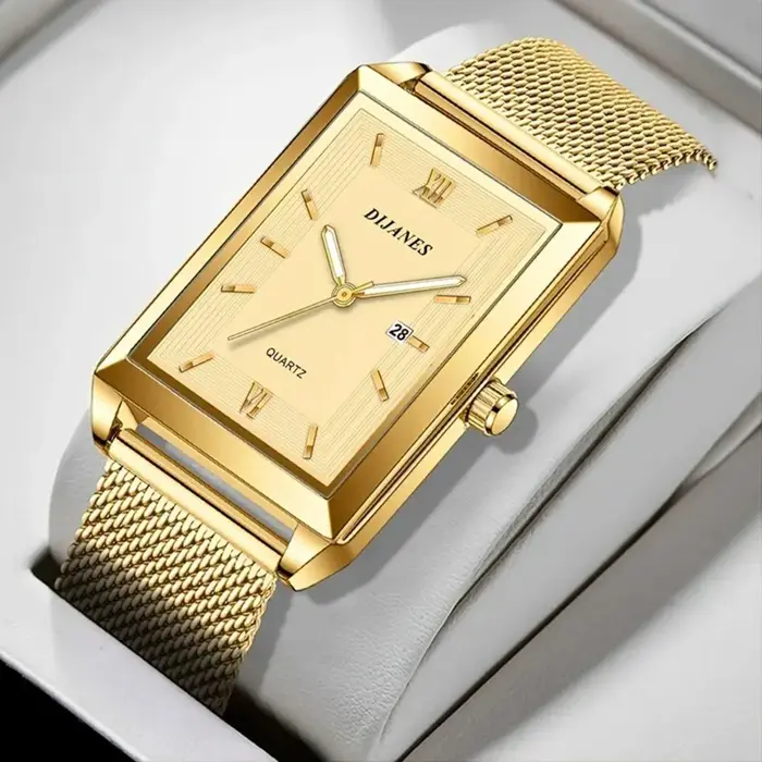 Montre-bracelet à quartz rectangulaire en acier inoxydable pour hommes