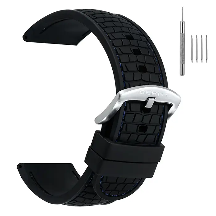 BERNY – bracelets de montre en silicone de 22mm, souples, étanches, avec boucle en acier inoxydable,
