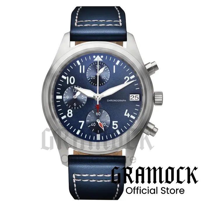 Montre-bracelet pilote bleue personnalisable 38 mm VK67