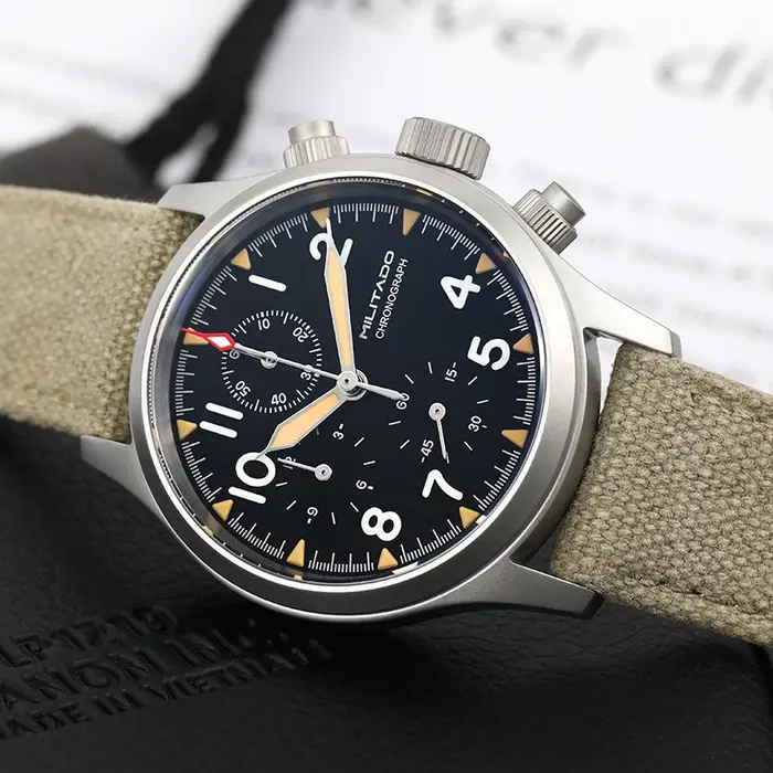 Militado ML1868KF rétro VK67 montre chronographe à Quartz boîtier en acier inoxydable 3 cadran étanche 100M