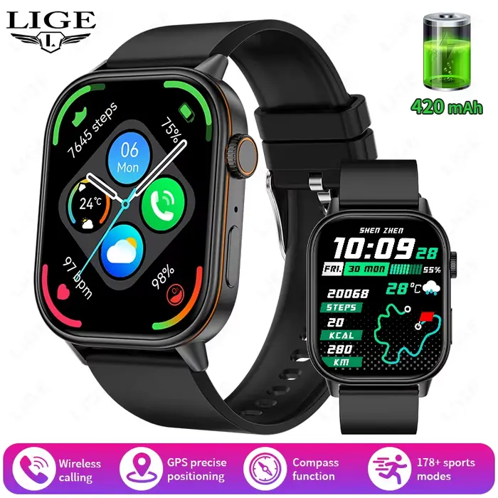 Montre connectée GPS LIGE 2026 pour femmes, écran HD 2,01 pouces, fréquence cardiaque, appels Blueto