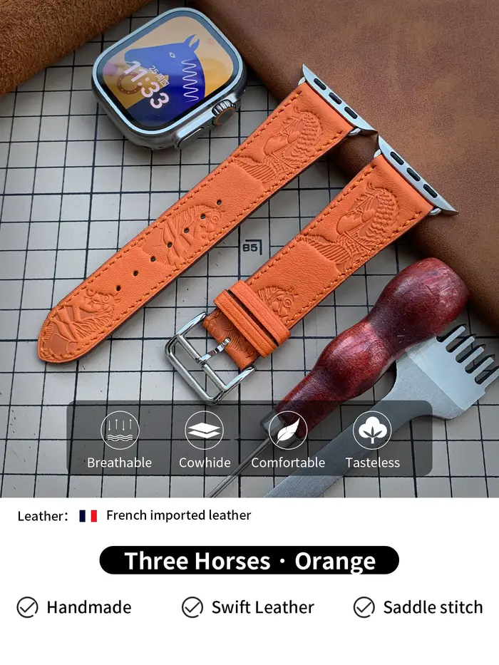 Kebitt haute qualité Swift Barenia cuir tour unique bracelet Iwatch pour Apple Watch Ultra 1 2 10 9 8 7 6