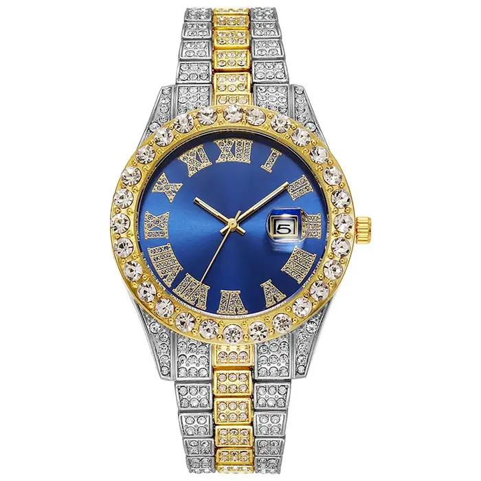 Montre de luxe Hip Hop en acier inoxydable pour hommes