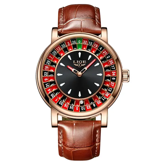 Montre Homme LIGE Tendance Cadran Rotatif Roulette de Las Vegas Montre de Bureau Homme Étanche Lumin