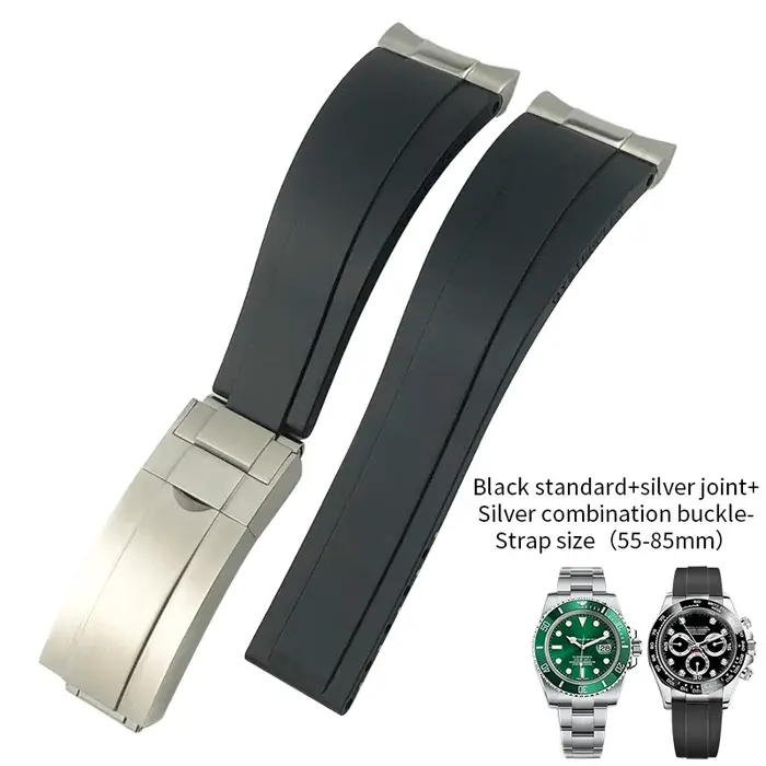 Bracelet de montre en caoutchouc métallique incurvé, 20mm 21mm, pour Rolex Daytona Submariner OYSTER