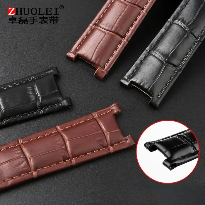 Bracelet de montre pliable en cuir véritable pour homme et femme