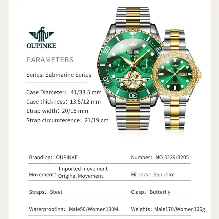 Paire de montres de couple pour hommes et femmes
